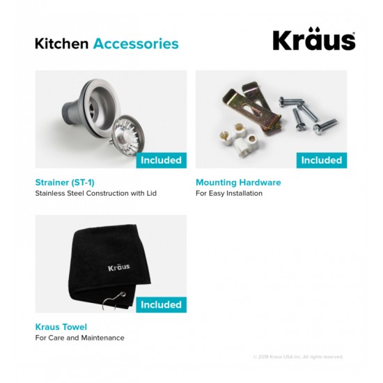 Kraus KBU17 15 1/8" Single Bowl Undermount Stainless Steel Rectangular Bar Kitchen Sink