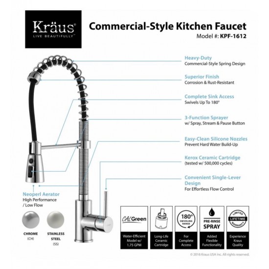 Kraus KBU22-KPF1612-KSD30 32 1/4" Double Bowl Undermount Stainless Steel Kitchen Sink with Commercial Style Kitchen Faucet and Soap Dispenser