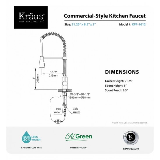 Kraus KBU22-KPF1612-KSD30 32 1/4" Double Bowl Undermount Stainless Steel Kitchen Sink with Commercial Style Kitchen Faucet and Soap Dispenser