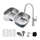 Kraus KBU22E-1630-42 Outlast MicroShield 32 1/4" Double Bowl Undermount Stainless Steel Kitchen Sink with Pull-Down Kitchen Faucet and Soap Dispenser