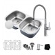 Kraus KBU22E-1640-42 Outlast MicroShield 32 1/4" Double Bowl Undermount Stainless Steel Kitchen Sink with Flex Kitchen Faucet and Soap Dispenser