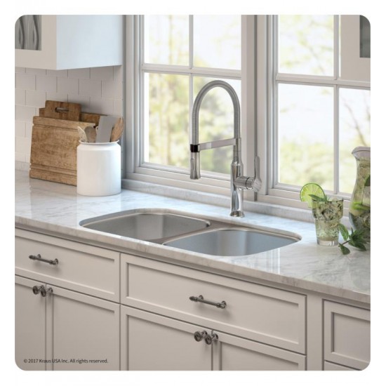 Kraus KBU22E-1640-42 Outlast MicroShield 32 1/4" Double Bowl Undermount Stainless Steel Kitchen Sink with Flex Kitchen Faucet and Soap Dispenser