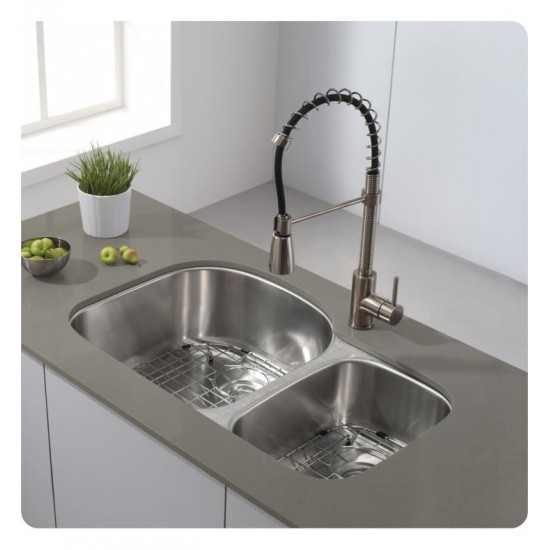 Kraus KBU23 32 3/8" Double Bowl Undermount Stainless Steel Rectangular Kitchen Sink