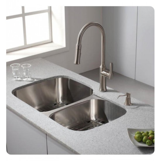 Kraus KBU23 32 3/8" Double Bowl Undermount Stainless Steel Rectangular Kitchen Sink