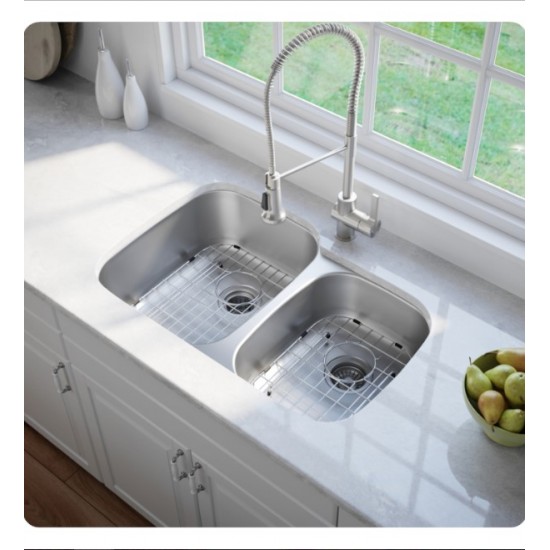 Kraus KBU23 32 3/8" Double Bowl Undermount Stainless Steel Rectangular Kitchen Sink