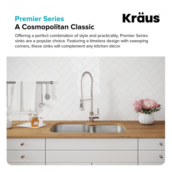 Kraus KBU23 32 3/8" Double Bowl Undermount Stainless Steel Rectangular Kitchen Sink