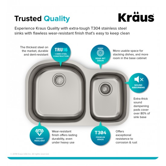 Kraus KBU23 32 3/8" Double Bowl Undermount Stainless Steel Rectangular Kitchen Sink