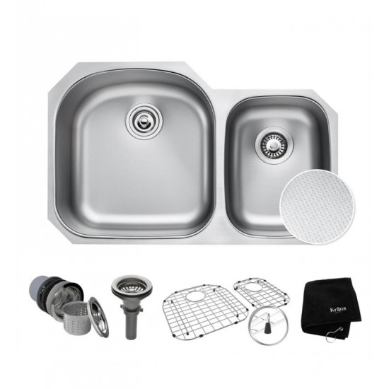 Kraus KBU23E Outlast MicroShield 32 3/8" Double Bowl Undermount Stainless Steel Rectangular Kitchen Sink