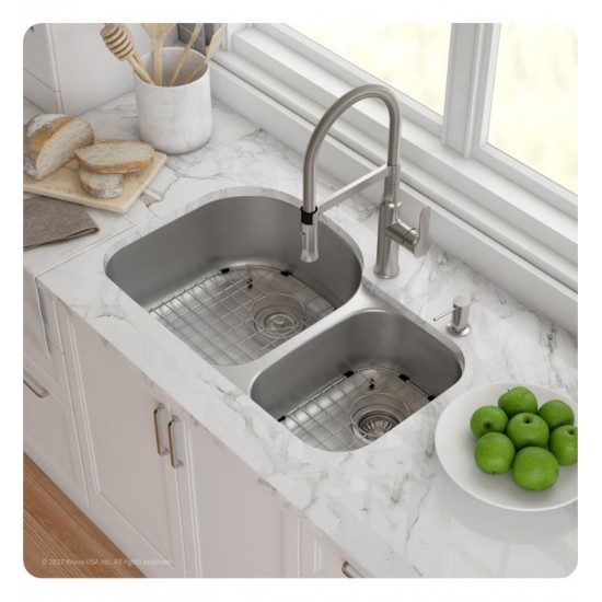 Kraus KBU23E Outlast MicroShield 32 3/8" Double Bowl Undermount Stainless Steel Rectangular Kitchen Sink