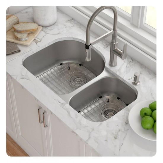 Kraus KBU23E Outlast MicroShield 32 3/8" Double Bowl Undermount Stainless Steel Rectangular Kitchen Sink