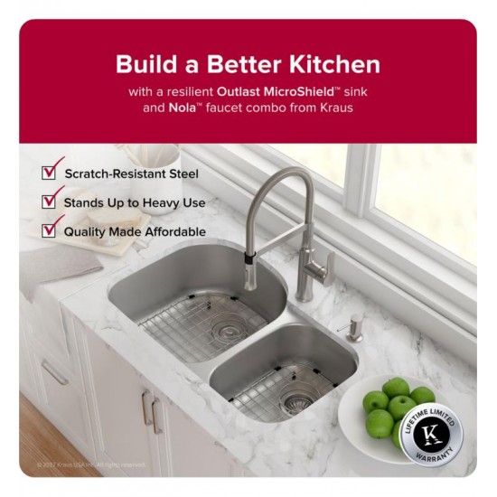 Kraus KBU23E Outlast MicroShield 32 3/8" Double Bowl Undermount Stainless Steel Rectangular Kitchen Sink