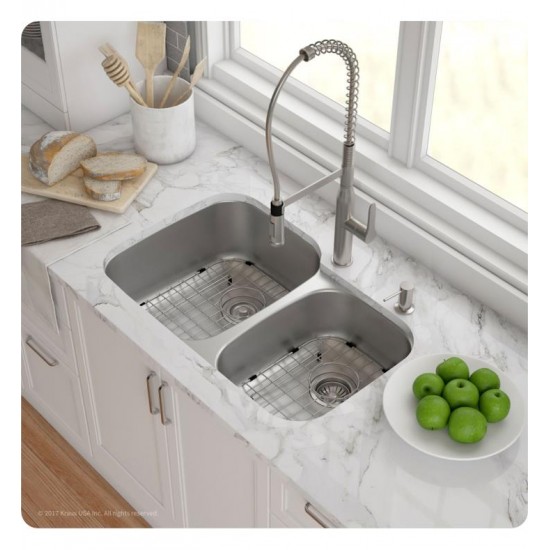 Kraus KBU26 30 3/4" Double Bowl Undermount Stainless Steel Rectangular Kitchen Sink