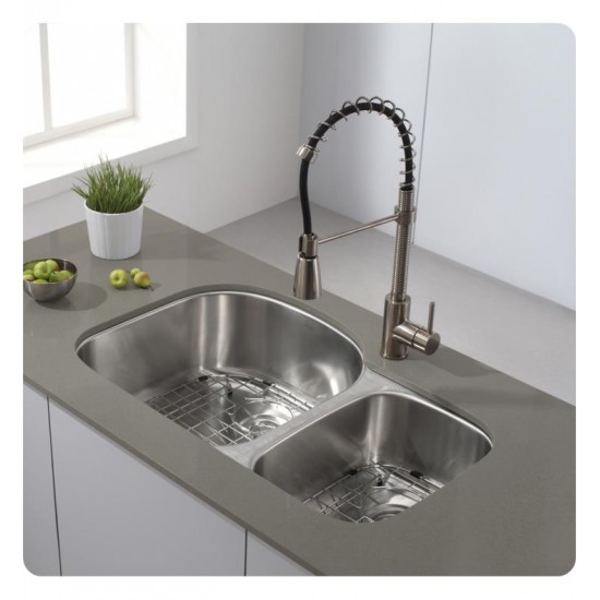 Kraus KBU26 30 3/4" Double Bowl Undermount Stainless Steel Rectangular Kitchen Sink