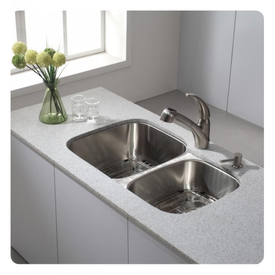 Kraus KBU26 30 3/4" Double Bowl Undermount Stainless Steel Rectangular Kitchen Sink