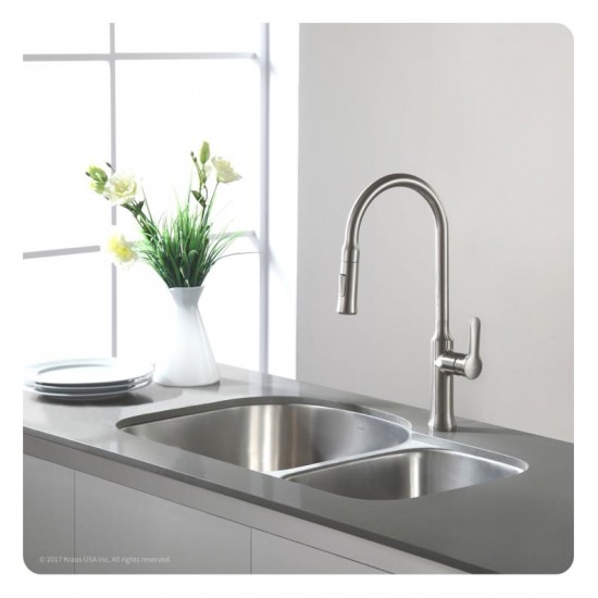 Kraus KBU26 30 3/4" Double Bowl Undermount Stainless Steel Rectangular Kitchen Sink