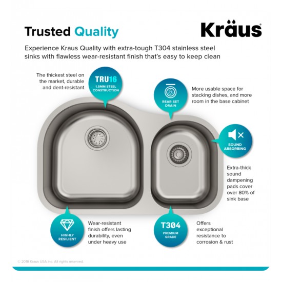 Kraus KBU26 30 3/4" Double Bowl Undermount Stainless Steel Rectangular Kitchen Sink