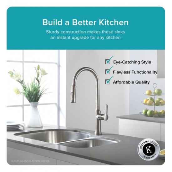 Kraus KBU27 34 3/8" Double Bowl Undermount Stainless Steel Rectangular Kitchen Sink