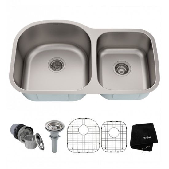 Kraus KBU27 34 3/8" Double Bowl Undermount Stainless Steel Rectangular Kitchen Sink