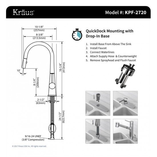 Kraus KHF200-30-2720-42SS 29 3/4" Single Bowl Farmhouse/Apron Front Stainless Steel Kitchen Sink with Pull-Down Kitchen Faucet and Soap Dispenser