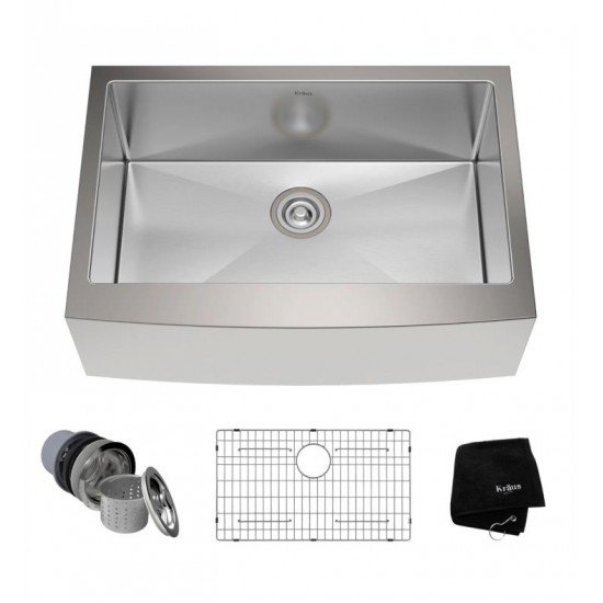 Kraus KHF200-30-KPF2230-KSD30 29 3/4" Single Bowl Farmhouse Stainless Steel Kitchen Sink with Kitchen Faucet and Soap Dispenser