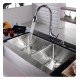 Kraus KHF203-36-KPF1621-KSD30 35 7/8" Double Bowl Farmhouse Stainless Steel Kitchen Sink with High Arch Pull Down Kitchen Faucet and Soap Dispenser