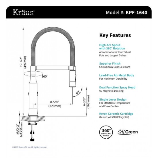 Kraus KHU100-30-1640-42CH 30" Single Bowl Undermount Stainless Steel Kitchen Sink with Flex Kitchen Faucet and Soap Dispenser