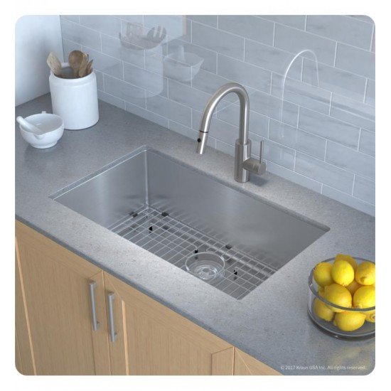 Kraus KHU100-30-2620-41SS 30" Single Bowl Undermount Stainless Steel Kitchen Sink with Pull-Down Kitchen Faucet and Soap Dispenser