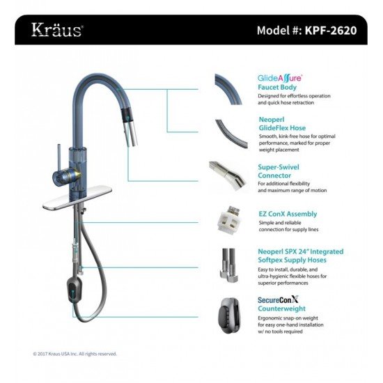 Kraus KHU100-30-2620-41SS 30" Single Bowl Undermount Stainless Steel Kitchen Sink with Pull-Down Kitchen Faucet and Soap Dispenser