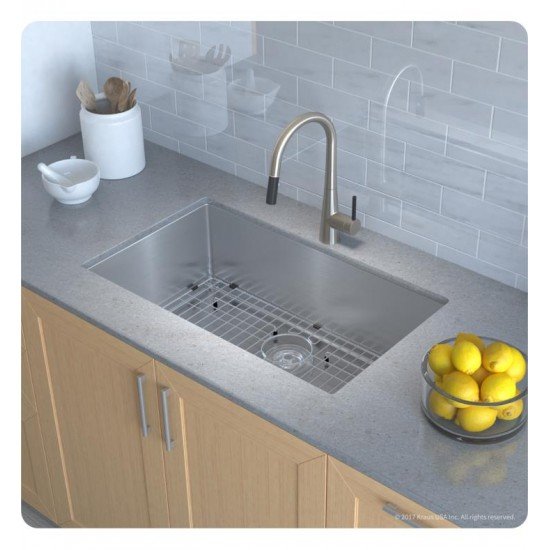 Kraus KHU100-30-2720-42SS 30" Single Bowl Undermount Stainless Steel Kitchen Sink with Pull-Down Kitchen Faucet and Soap Dispenser