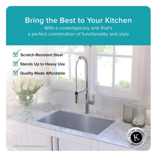 Kraus KBU22-KPF1621-KSD30 32 1/4" Double Bowl Undermount Stainless Steel Kitchen Sink with High Arch Pull Down Kitchen Faucet and Soap Dispenser