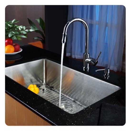Kraus KHU100-30-KPF1622-KSD30 30" Single Bowl Undermount Stainless Steel Kitchen Sink with Pull Down Kitchen Faucet and Soap Dispenser