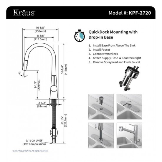 Kraus KHU100-32-2720-42SS 32" Single Bowl Undermount Stainless Steel Kitchen Sink with Pull-Down Kitchen Faucet and Soap Dispenser