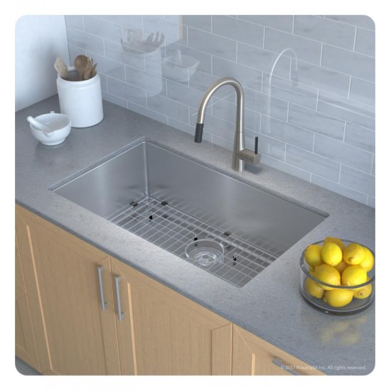 Kraus KHU100-32-2720-42SS 32" Single Bowl Undermount Stainless Steel Kitchen Sink with Pull-Down Kitchen Faucet and Soap Dispenser