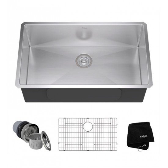 Kraus KHU100-32-KPF1621-KSD30 32" Single Bowl Undermount Stainless Steel Kitchen Sink with High Arch Pull Down Kitchen Faucet and Soap Dispenser