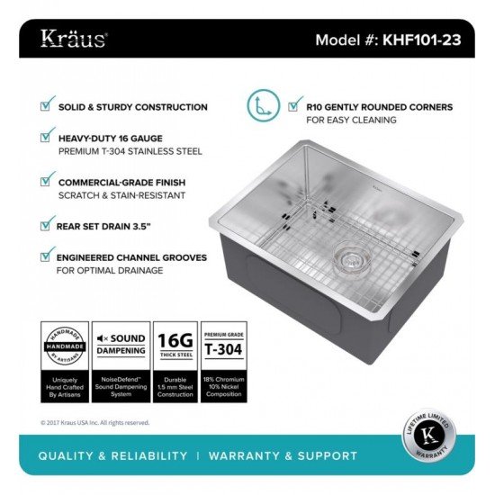 Kraus KHU101-23-KPF1622-KSD30 23" Single Bowl Undermount Stainless Steel Kitchen Sink with Pull Down Kitchen Faucet and Soap Dispenser