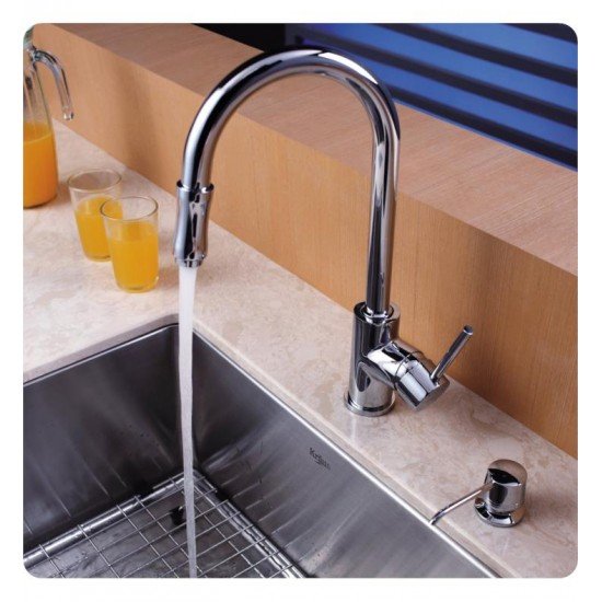 Kraus KHU101-23-KPF1622-KSD30 23" Single Bowl Undermount Stainless Steel Kitchen Sink with Pull Down Kitchen Faucet and Soap Dispenser