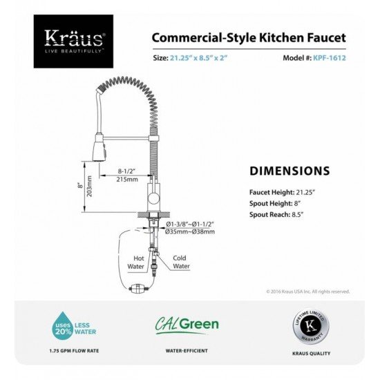 Kraus KHU103-33-KPF1612-KSD30 32 3/4" Double Bowl Undermount Stainless Steel Kitchen Sink with Commercial Style Kitchen Faucet and Soap Dispenser