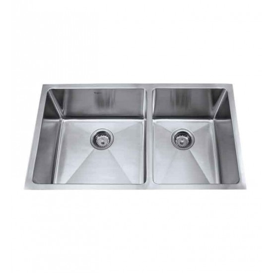 Kraus KHU103-33-KPF1612-KSD30 32 3/4" Double Bowl Undermount Stainless Steel Kitchen Sink with Commercial Style Kitchen Faucet and Soap Dispenser