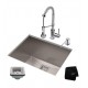 Kraus KHU24L-1610-53 Pax 24" Single Bowl Undermount Stainless Steel Laundry Utility Sink with Pull Down Kitchen Faucet and Soap Dispenser