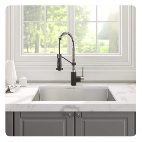 Kraus KHU24L-1610-53 Pax 24" Single Bowl Undermount Stainless Steel Laundry Utility Sink with Pull Down Kitchen Faucet and Soap Dispenser