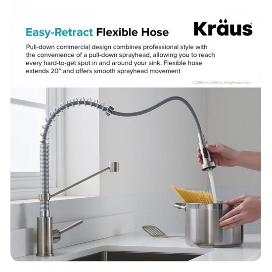 Kraus KHU24L-1610-53 Pax 24" Single Bowl Undermount Stainless Steel Laundry Utility Sink with Pull Down Kitchen Faucet and Soap Dispenser