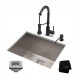 Kraus KHU24L-1610-53 Pax 24" Single Bowl Undermount Stainless Steel Laundry Utility Sink with Pull Down Kitchen Faucet and Soap Dispenser