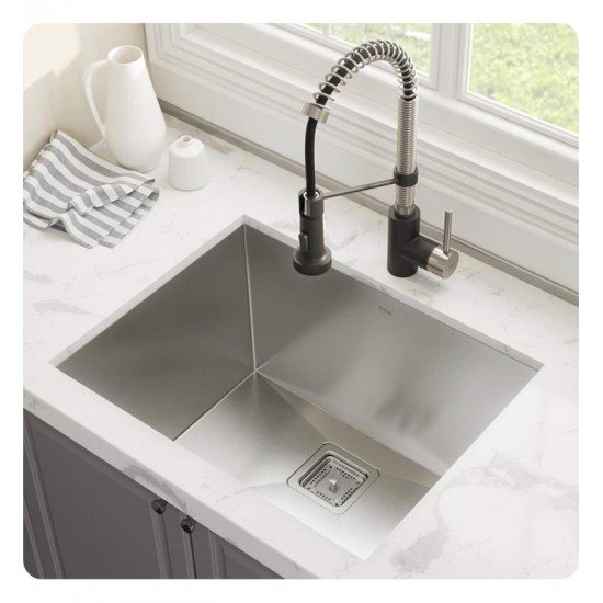 Kraus KHU24L-1610-53 Pax 24" Single Bowl Undermount Stainless Steel Laundry Utility Sink with Pull Down Kitchen Faucet and Soap Dispenser