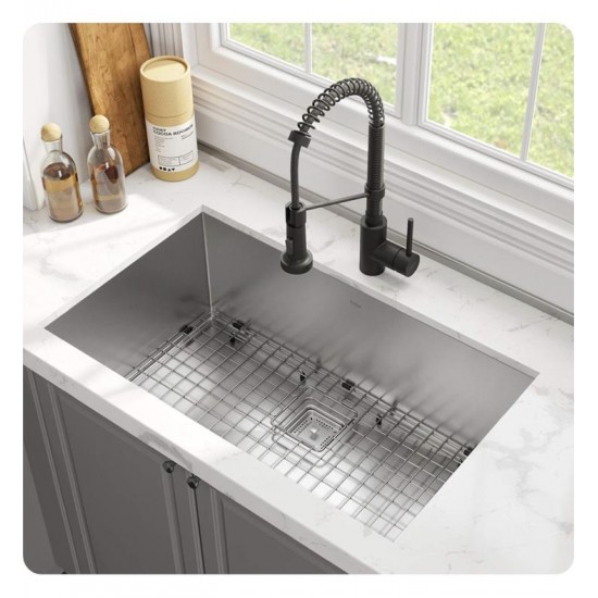 Kraus KHU29-1610-53 Pax 28 1/2" Single Bowl Undermount Stainless Steel Kitchen Sink with Pull Down Kitchen Faucet and Soap Dispenser