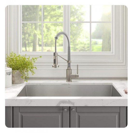 Kraus KHU29-1610-53 Pax 28 1/2" Single Bowl Undermount Stainless Steel Kitchen Sink with Pull Down Kitchen Faucet and Soap Dispenser