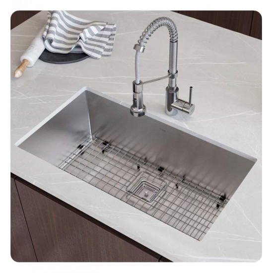 Kraus KHU29-1610-53 Pax 28 1/2" Single Bowl Undermount Stainless Steel Kitchen Sink with Pull Down Kitchen Faucet and Soap Dispenser