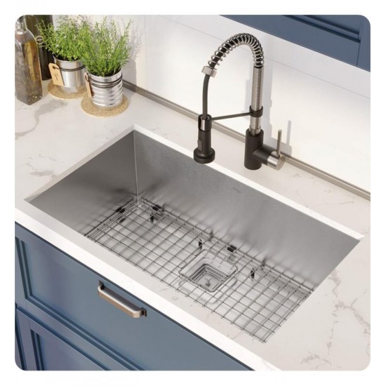 Kraus KHU29-1610-53 Pax 28 1/2" Single Bowl Undermount Stainless Steel Kitchen Sink with Pull Down Kitchen Faucet and Soap Dispenser