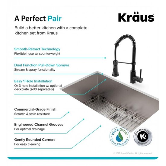 Kraus KHU32-1610-53 Pax 31 1/2" Single Bowl Undermount Stainless Steel Kitchen Sink with Pull Down Kitchen Faucet and Soap Dispenser