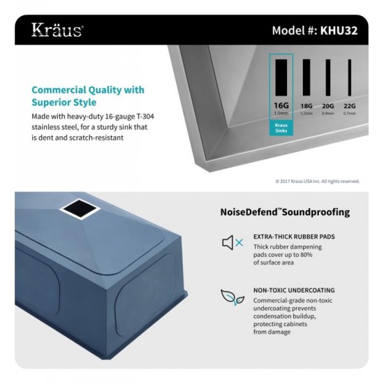 Kraus KHU32-2610-41 Pax 30 1/2" Single Bowl Undermount Stainless Steel Kitchen Sink with Pull-Out Kitchen Faucet and Soap Dispenser