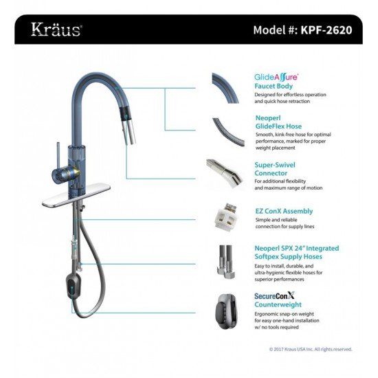 Kraus KHU32-2620-41 Pax 30 1/2" Single Bowl Undermount Stainless Steel Kitchen Sink with Pull-Down Kitchen Faucet and Soap Dispenser